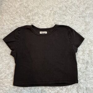 Elwood Organic Cotton Cropped TShirt Charcoal Gray Short Sleeve Women Size L